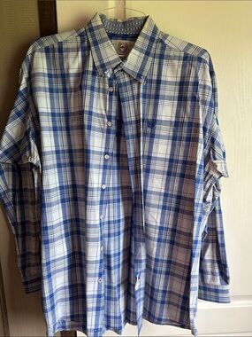 XL Cinch Men's Blue & White Plaid Button-Up Shirt